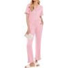 imageEkouaer Ruffle Pajamas for Women Set 2 Piece Button Up Pj Sets Soft Pants Lounge Set LoungewearLight Pink