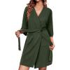 imageEkouaer Waffle Robes for Women Bathrobe Lightweight Knee Length 34 Sleeve Knit Bath Robes Female Loungewear with PocketsArmy Green
