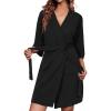 imageEkouaer Waffle Robes for Women Bathrobe Lightweight Knee Length 34 Sleeve Knit Bath Robes Female Loungewear with PocketsBlack