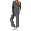 imageEkouaer Womens Pajama Sets Button Up Long Sleeve Pjs Ribbed Knit Soft Lounge Set 2 Piece Sleepwear with PocketsFlower Grey