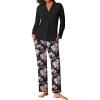 imageEkouaer Womens Pajamas Sets Button Down Long Sleeve Lounge Sets Soft 2 Piece Pants SleepwearBlack Pink and White Flower