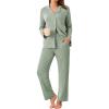 imageEkouaer Womens Ribbed Knit Pajama Sets 2 Piece Lounge Set Long Sleeve Button Down Pjs Sleepwear Set with PocketsGray Green