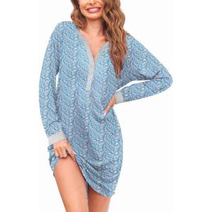 imageEkouaer Womens Nightgown Long Sleeve Sleepshirt Button Down Nightshirt V Neck Pajama Dress with Pockets SXXLRed Floral
