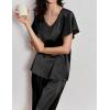 imageEkouaer Silk Pajamas Satin 2 Piece Short Sleeve Top and Long Pants Pj Sets Silky Sleepwear Loungewear for WomenBlack