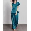 imageEkouaer Silk Pajamas Satin 2 Piece Short Sleeve Top and Long Pants Pj Sets Silky Sleepwear Loungewear for WomenBlue Green