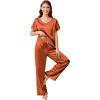 imageEkouaer Silk Pajamas Satin 2 Piece Short Sleeve Top and Long Pants Pj Sets Silky Sleepwear Loungewear for WomenCaramel