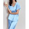 imageEkouaer Silk Pajamas Satin 2 Piece Short Sleeve Top and Long Pants Pj Sets Silky Sleepwear Loungewear for WomenClear Blue