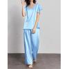 imageEkouaer Silk Pajamas Satin 2 Piece Short Sleeve Top and Long Pants Pj Sets Silky Sleepwear Loungewear for WomenClear Blue