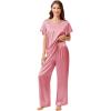 imageEkouaer Silk Pajamas Satin 2 Piece Short Sleeve Top and Long Pants Pj Sets Silky Sleepwear Loungewear for WomenCoral Pink