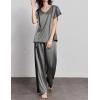 imageEkouaer Silk Pajamas Satin 2 Piece Short Sleeve Top and Long Pants Pj Sets Silky Sleepwear Loungewear for WomenDark Grey