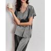 imageEkouaer Silk Pajamas Satin 2 Piece Short Sleeve Top and Long Pants Pj Sets Silky Sleepwear Loungewear for WomenDark Grey