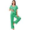 imageEkouaer Silk Pajamas Satin 2 Piece Short Sleeve Top and Long Pants Pj Sets Silky Sleepwear Loungewear for WomenGreen