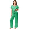 imageEkouaer Silk Pajamas Satin 2 Piece Short Sleeve Top and Long Pants Pj Sets Silky Sleepwear Loungewear for WomenGreen