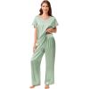 imageEkouaer Silk Pajamas Satin 2 Piece Short Sleeve Top and Long Pants Pj Sets Silky Sleepwear Loungewear for WomenLight Green