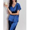 imageEkouaer Silk Pajamas Satin 2 Piece Short Sleeve Top and Long Pants Pj Sets Silky Sleepwear Loungewear for WomenNavy Blue