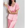 imageEkouaer Silk Pajamas Satin 2 Piece Short Sleeve Top and Long Pants Pj Sets Silky Sleepwear Loungewear for WomenPink