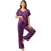 imageEkouaer Silk Pajamas Satin 2 Piece Short Sleeve Top and Long Pants Pj Sets Silky Sleepwear Loungewear for WomenPurple