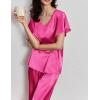 imageEkouaer Silk Pajamas Satin 2 Piece Short Sleeve Top and Long Pants Pj Sets Silky Sleepwear Loungewear for WomenRose Red