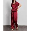 imageEkouaer Silk Pajamas Satin 2 Piece Short Sleeve Top and Long Pants Pj Sets Silky Sleepwear Loungewear for WomenWine Red