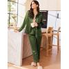 imageEkouaer Silk Pajamas for Women Satin Pajama Sets Button Down Lounge Sets Silky Pajama Long Pants Sleepwear with PocketsArmy Green