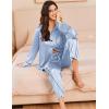 imageEkouaer Silk Pajamas for Women Satin Pajama Sets Button Down Lounge Sets Silky Pajama Long Pants Sleepwear with PocketsClear Blue