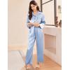 imageEkouaer Silk Pajamas for Women Satin Pajama Sets Button Down Lounge Sets Silky Pajama Long Pants Sleepwear with PocketsClear Blue