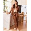 imageEkouaer Silk Pajamas for Women Satin Pajama Sets Button Down Lounge Sets Silky Pajama Long Pants Sleepwear with PocketsLight Brown