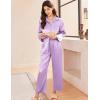 imageEkouaer Silk Pajamas for Women Satin Pajama Sets Button Down Lounge Sets Silky Pajama Long Pants Sleepwear with PocketsLight Purple