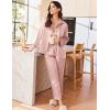 imageEkouaer Silk Pajamas for Women Satin Pajama Sets Button Down Lounge Sets Silky Pajama Long Pants Sleepwear with PocketsPink