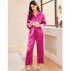 imageEkouaer Silk Pajamas for Women Satin Pajama Sets Button Down Lounge Sets Silky Pajama Long Pants Sleepwear with PocketsRose Red