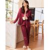 imageEkouaer Silk Pajamas for Women Satin Pajama Sets Button Down Lounge Sets Silky Pajama Long Pants Sleepwear with PocketsWine Red