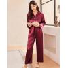 imageEkouaer Silk Pajamas for Women Satin Pajama Sets Button Down Lounge Sets Silky Pajama Long Pants Sleepwear with PocketsWine Red