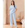 imageEkouaer Women Waffle Knit Lounge Sets Short Sleeve Top and Long Pant Pajama Set Loungewear 2 Piece Pjs Set with PocketsBlue