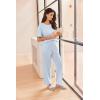 imageEkouaer Women Waffle Knit Lounge Sets Short Sleeve Top and Long Pant Pajama Set Loungewear 2 Piece Pjs Set with PocketsBlue