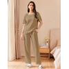 imageEkouaer Women Waffle Knit Lounge Sets Short Sleeve Top and Long Pant Pajama Set Loungewear 2 Piece Pjs Set with PocketsBrown