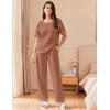 imageEkouaer Women Waffle Knit Lounge Sets Short Sleeve Top and Long Pant Pajama Set Loungewear 2 Piece Pjs Set with PocketsCaramel