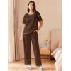 imageEkouaer Women Waffle Knit Lounge Sets Short Sleeve Top and Long Pant Pajama Set Loungewear 2 Piece Pjs Set with PocketsDark Brown