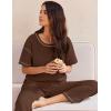 imageEkouaer Women Waffle Knit Lounge Sets Short Sleeve Top and Long Pant Pajama Set Loungewear 2 Piece Pjs Set with PocketsDark Brown