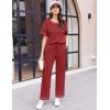 imageEkouaer Women Waffle Knit Lounge Sets Short Sleeve Top and Long Pant Pajama Set Loungewear 2 Piece Pjs Set with PocketsDark Red