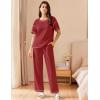 imageEkouaer Women Waffle Knit Lounge Sets Short Sleeve Top and Long Pant Pajama Set Loungewear 2 Piece Pjs Set with PocketsDark Red