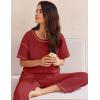 imageEkouaer Women Waffle Knit Lounge Sets Short Sleeve Top and Long Pant Pajama Set Loungewear 2 Piece Pjs Set with PocketsDark Red