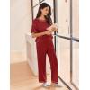 imageEkouaer Women Waffle Knit Lounge Sets Short Sleeve Top and Long Pant Pajama Set Loungewear 2 Piece Pjs Set with PocketsDark Red