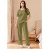 imageEkouaer Women Waffle Knit Lounge Sets Short Sleeve Top and Long Pant Pajama Set Loungewear 2 Piece Pjs Set with PocketsGreen