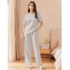 imageEkouaer Women Waffle Knit Lounge Sets Short Sleeve Top and Long Pant Pajama Set Loungewear 2 Piece Pjs Set with PocketsGrey