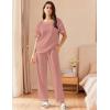 imageEkouaer Women Waffle Knit Lounge Sets Short Sleeve Top and Long Pant Pajama Set Loungewear 2 Piece Pjs Set with PocketsPink