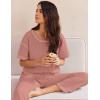 imageEkouaer Women Waffle Knit Lounge Sets Short Sleeve Top and Long Pant Pajama Set Loungewear 2 Piece Pjs Set with PocketsPink