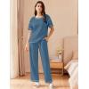 imageEkouaer Women Waffle Knit Lounge Sets Short Sleeve Top and Long Pant Pajama Set Loungewear 2 Piece Pjs Set with PocketsSky Blue