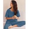 imageEkouaer Women Waffle Knit Lounge Sets Short Sleeve Top and Long Pant Pajama Set Loungewear 2 Piece Pjs Set with PocketsSky Blue