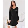 imageEkouaer Womens Long Sleeve Nightgowns V Neck Sleepshirts Lace Nightshirts Casual Tshirt Sleep Dress with PocketBlack