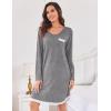 imageEkouaer Womens Long Sleeve Nightgowns V Neck Sleepshirts Lace Nightshirts Casual Tshirt Sleep Dress with PocketMedium Grey